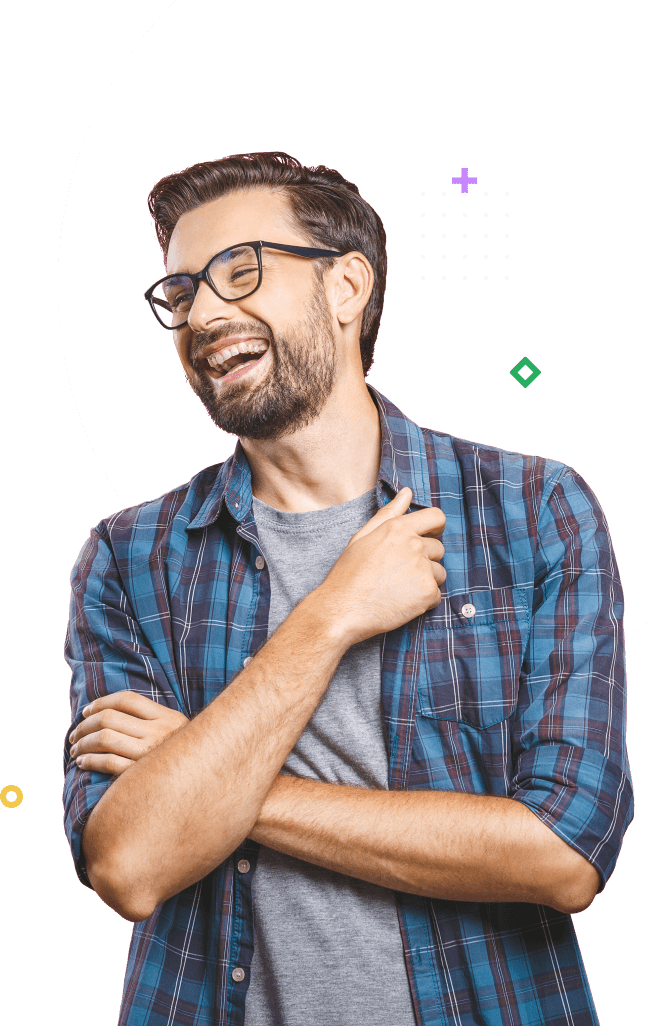 Happy team member laughing